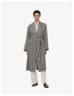 Trenery Gingham Lightweight Trench Coat in Black