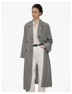 Trenery Gingham Lightweight Trench Coat in Black