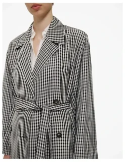 Trenery Gingham Lightweight Trench Coat in Black