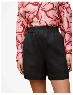 Trenery Linen Pull On Short in Black