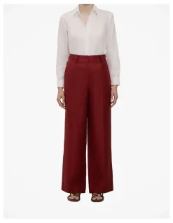 Trenery Linen Twill Pintucked Wide Leg Pant in Russet