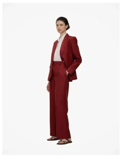 Trenery Linen Twill Pintucked Wide Leg Pant in Russet