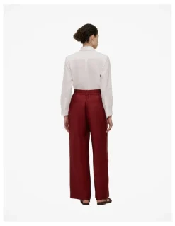 Trenery Linen Twill Pintucked Wide Leg Pant in Russet