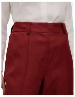 Trenery Linen Twill Pintucked Wide Leg Pant in Russet