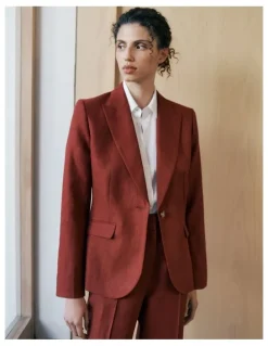 Trenery Linen Twill Single Breasted Blazer in Russet