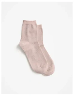 Trenery Metallic Rib 1/4 Crew Socks in Pink