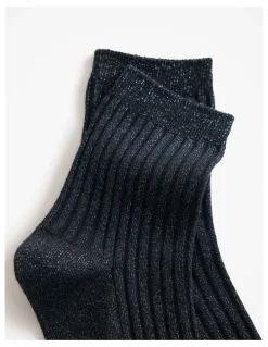 Trenery Metallic Rib Crew Sock in Night Sky