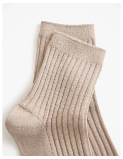 Trenery Metallic Rib Crew Sock in Clay