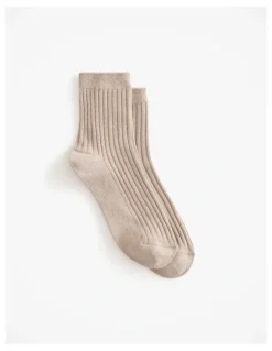 Trenery Metallic Rib Crew Sock in Clay
