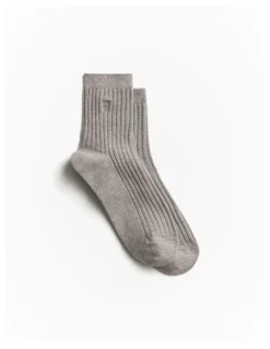 Trenery Monogram Rib 1/4 Crew Sock in Light Grey Marle