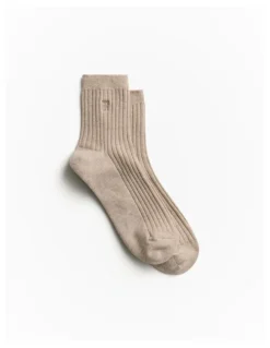 Trenery Monogram Rib 1/4 Crew Sock in Flax Marle