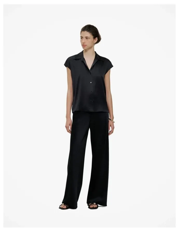 Trenery Satin Bias Cut Pant in Black