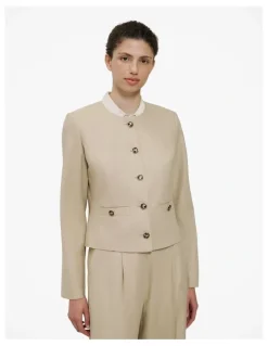 Trenery Textured Collarless Jacket in Clay