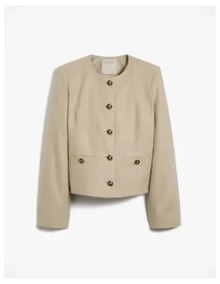 Trenery Textured Collarless Jacket in Clay