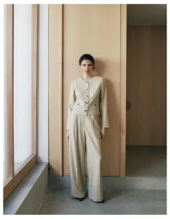 Trenery Textured Collarless Jacket in Clay