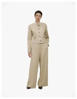 Trenery Textured Wide Leg Pant in Clay