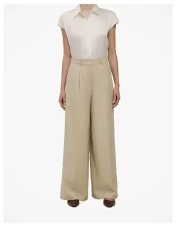 Trenery Textured Wide Leg Pant in Clay