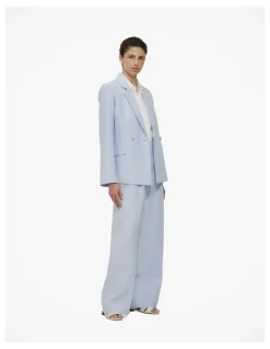 Trenery Yarn Dyed Linen Double Breasted Blazer in Blue Marble
