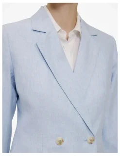 Trenery Yarn Dyed Linen Double Breasted Blazer in Blue Marble