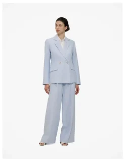 Trenery Yarn Dyed Linen Double Breasted Blazer in Blue Marble