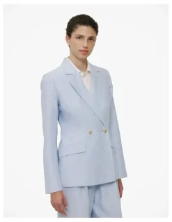 Trenery Yarn Dyed Linen Double Breasted Blazer in Blue Marble
