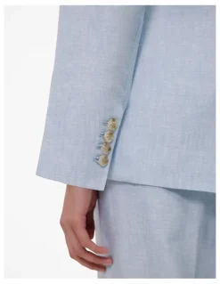 Trenery Yarn Dyed Linen Double Breasted Blazer in Blue Marble