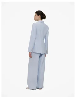 Trenery Yarn Dyed Linen Double Breasted Blazer in Blue Marble