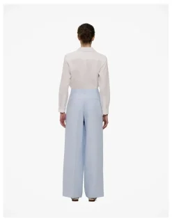Trenery Yarn Dyed Linen Pleat Detail Pant in Blue Marble