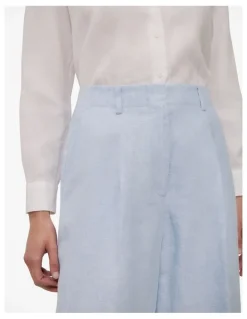 Trenery Yarn Dyed Linen Pleat Detail Pant in Blue Marble
