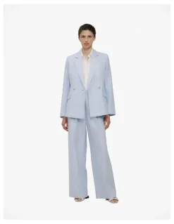 Trenery Yarn Dyed Linen Pleat Detail Pant in Blue Marble