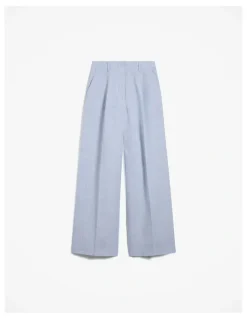Trenery Yarn Dyed Linen Pleat Detail Pant in Blue Marble