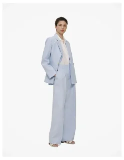 Trenery Yarn Dyed Linen Pleat Detail Pant in Blue Marble