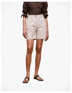 Trenery Yarn Dyed Stretch Cotton Tailored Short in Flax