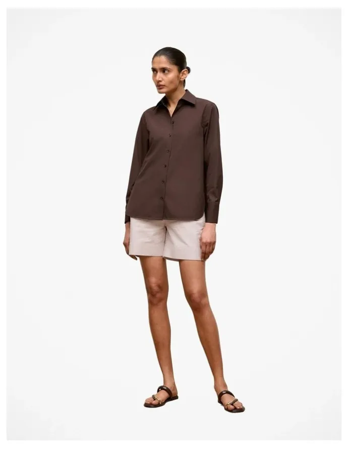 Trenery Yarn Dyed Stretch Cotton Tailored Short in Flax
