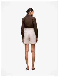Trenery Yarn Dyed Stretch Cotton Tailored Short in Flax