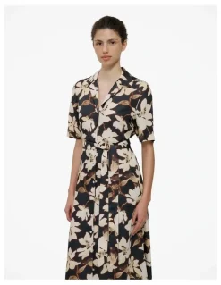 Trenery Calais Short Sleeve Shirt Dress in Black