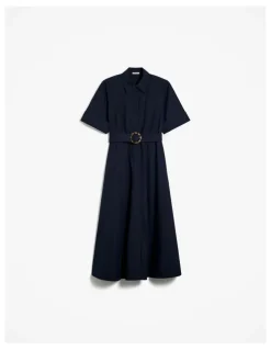 Trenery Poplin Pleat Detail Short Sleeve Dress in Night Sky