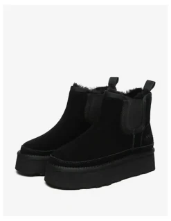 UGG Australian Shepherd Chelsie Cow Leather Platform Boots in Black
