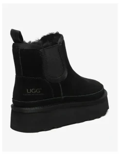 UGG Australian Shepherd Chelsie Cow Leather Platform Boots in Black