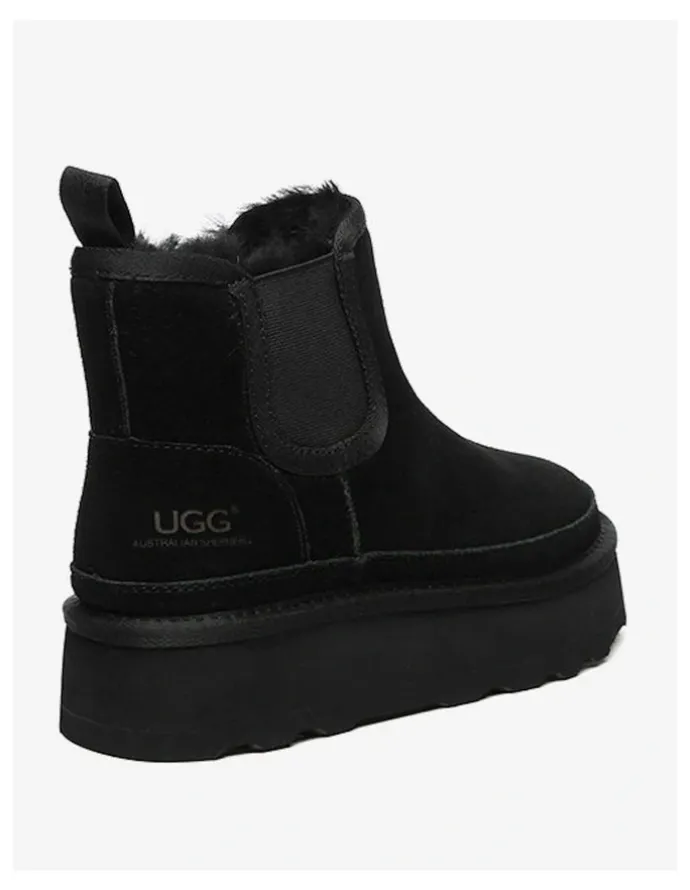 UGG Australian Shepherd Chelsie Cow Leather Platform Boots in Black