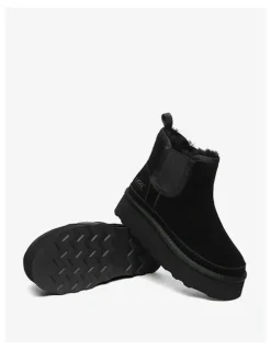 UGG Australian Shepherd Chelsie Cow Leather Platform Boots in Black