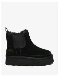 UGG Australian Shepherd Chelsie Cow Leather Platform Boots in Black