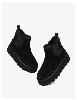 UGG Australian Shepherd Chelsie Cow Leather Platform Boots in Black