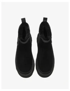 UGG Australian Shepherd Chelsie Cow Leather Platform Boots in Black
