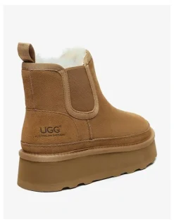UGG Australian Shepherd Chelsie Leather Platform Boots in Chestnut