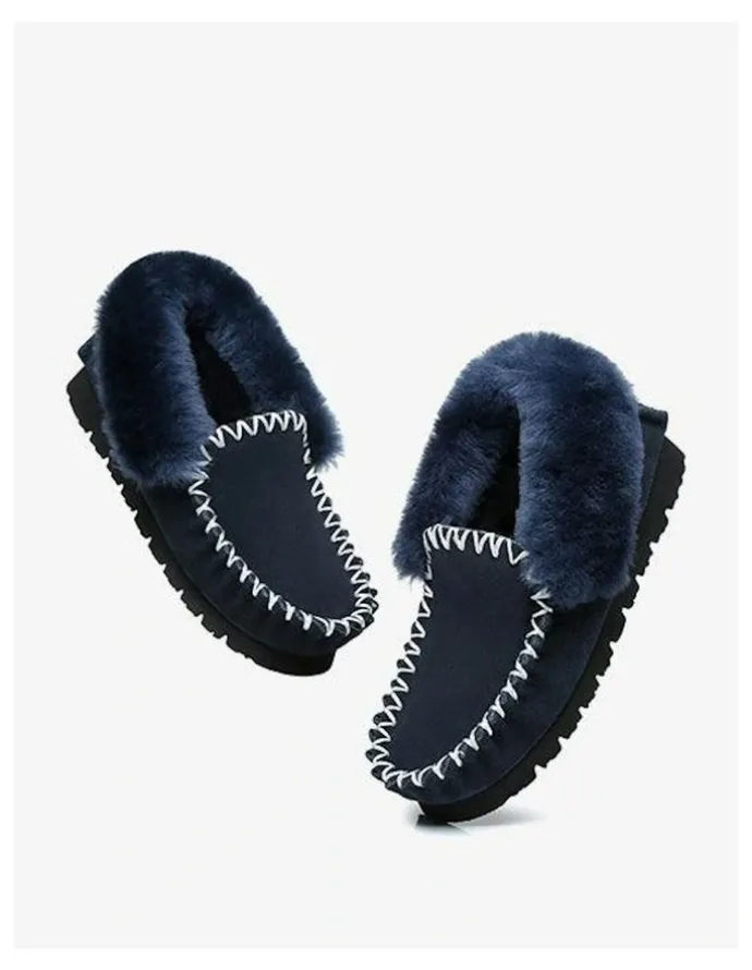 UGG Australian Shepherd Popo Cow Suede Moccasin Shoe in Navy Blue