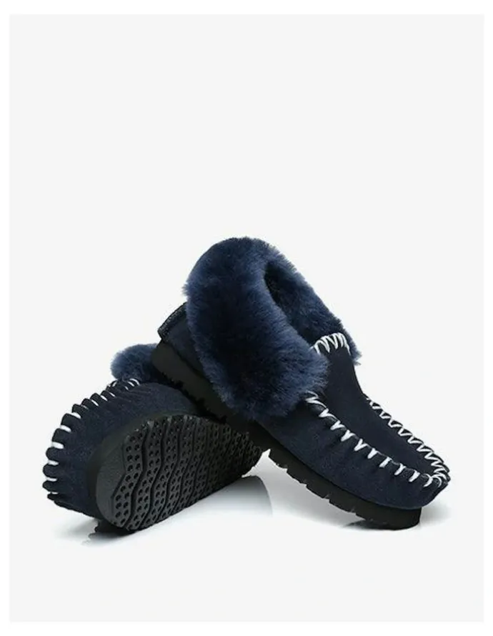UGG Australian Shepherd Popo Cow Suede Moccasin Shoe in Navy Blue