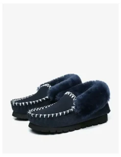 UGG Australian Shepherd Popo Cow Suede Moccasin Shoe in Navy Blue