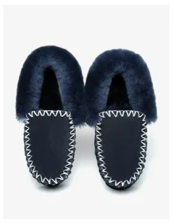 UGG Australian Shepherd Popo Cow Suede Moccasin Shoe in Navy Blue
