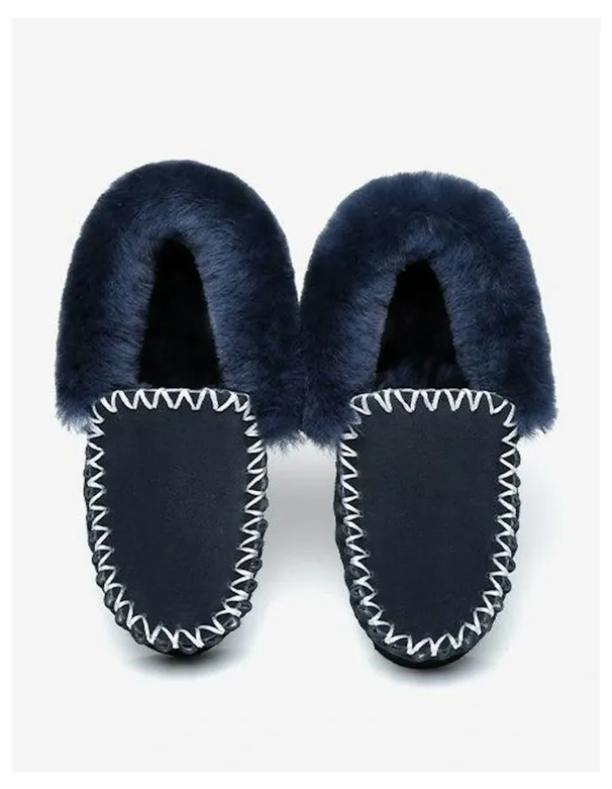 UGG Australian Shepherd Popo Cow Suede Moccasin Shoe in Navy Blue